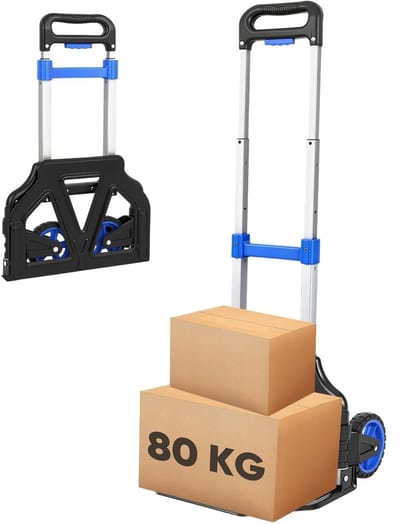 Opvouwbare Handtruck, Lichtgewicht Transportwagen met 80 kg Laadvermogen, 3-Niveau Hoogteverstelling, TPR Wielen, Antislip Pads en Ergonomische Handgreep, Blauw.