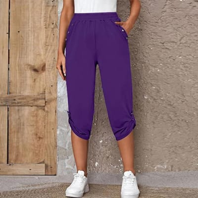 Broeken Dames Zomer Nieuwe Mode Comfort Vrije Tijd Capri Elastische Broeken Vrouwen Joggers Trainingsbroeken Basics M paars