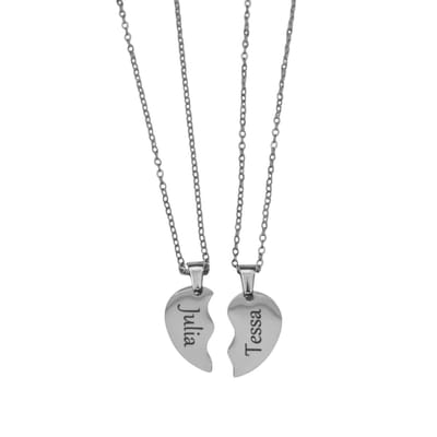 Graveerbare Set Kettingen Halve Hartjes Zilver