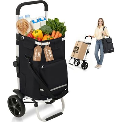 Sekey Opvouwbare Boodschappentrolley Met Koelvak, 3-in-1 Trolley, Steekwagen En Schoudertas, Boodschappentrolley, Boodschappentrolley Met 60 Liter