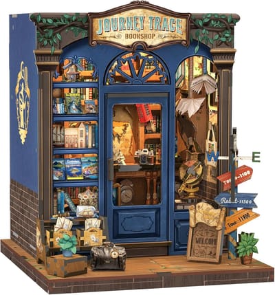 CuteBee CWGC204 Journey Trace Bookshop Book Nook Bouwpakket | Miniatuur theatrale huisjes pakket modelbouw voor volwassenen | Houten 3D Puzzel | Woonkamer decoratie boekensteun | Led lights verlichting ingebouwd | DIY boekenhouder collectie