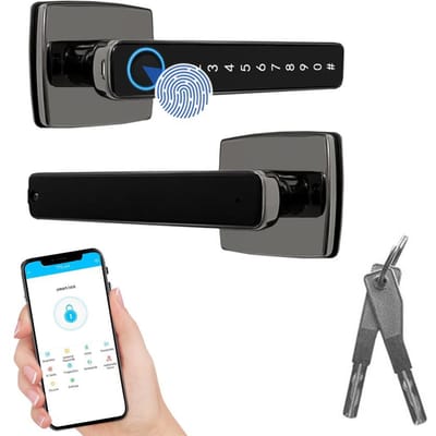 Serrure de porte intelligente à empreintes digitales, avec poignée, 4 en 1, entrée sans clé, application Tuya, codes d'accès, boutons intelligents pour noir