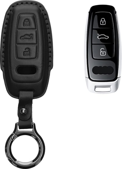 kwmobile leren autosleutel hoesje geschikt voor Audi A6 A7 A8 Q7 Q8 3-knops autosleutel Keyless - Als sleutelhanger met sleutelring - Echt leer in zwart