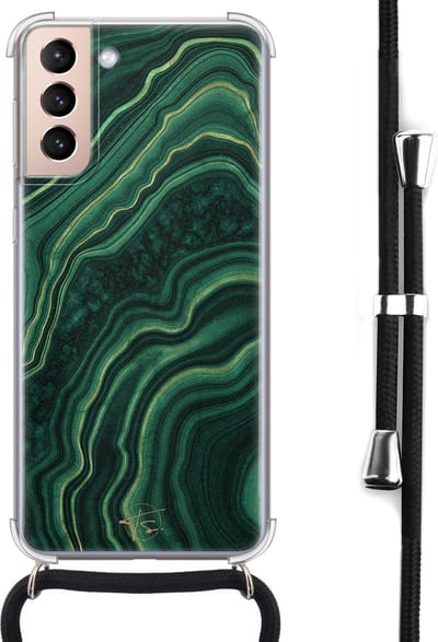 Hoesje met koord geschikt voor Samsung Galaxy S21 - Agate groen - Inclusief koord - Crossbody beschermhoes - Transparant, Groen - Mooie Telefoonhoesjes