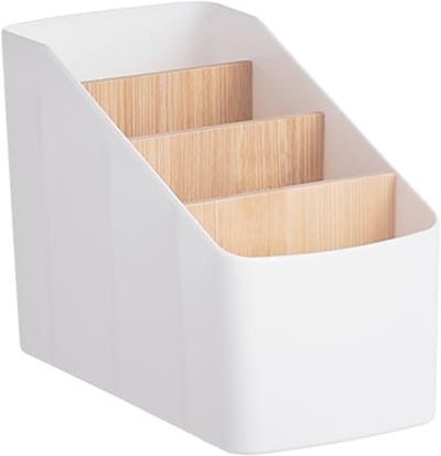 Multifunctionele Organizer voor Afstandsbedieningen en Kantoorbenodigdheden met 4 Compartimenten, Plastic Opbergdoos voor Cosmetica en Accessoires (Wit)