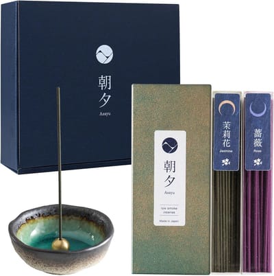 Incense giftset bloemen - jasmijn & roos - met keramische houder - ontspanning en sfeer - ShopVlot