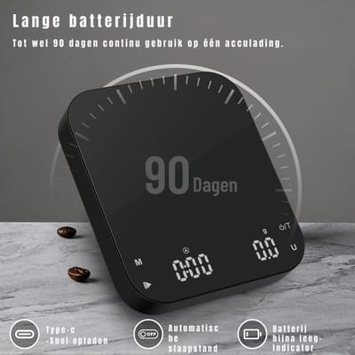 QORA® Koffie Weegschaal - Weegschaal - Scale - Max 3000 Gram - Zwart - 18cm x 18cm x 5cm