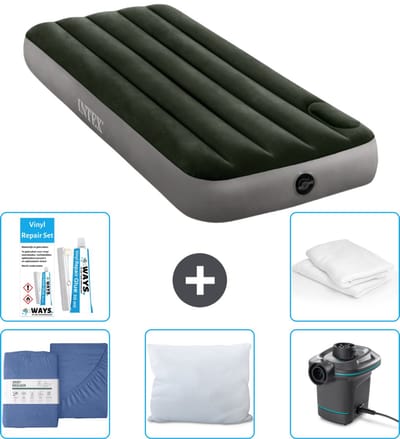 Intex Luchtbed - 1-Persoons - 76 x 191 x 25 cm - Groen - Inclusief Hoeslaken - Kussen - Pomp - Reparatieset en Kussenbeschermer