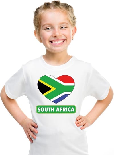 Zuid Afrika Supporters t-shirt - kinderen - hartjes vlag - wit - korte mouwen - sport - kleding 110/116