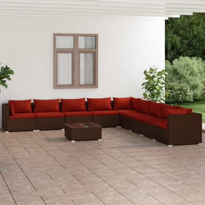 vidaXL - 10-delige - Loungeset - met - kussens - poly - rattan - bruin