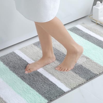 Famanu – Antislip badmat - zacht - hoogpolig - absorberend - wasbaar - pluizige microvezel badmat - 60 x 90 cm - groen/grijs