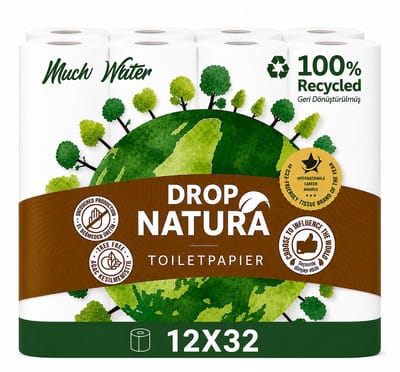 DROP Natura - 12x32 rollen toiletpapier - 384 Rollen - Ultiem comfort WC Papier, Superieure sterkte, Maximale absorptie & Pluisvrij - Voordeelverpakking WC Papier