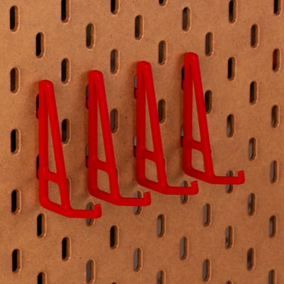 4-pack Toetsenbord- en fotolijsthouder voor Ikea Skadis pegboard - Rood - Met opstaand haakje
