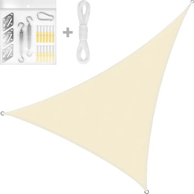 Schaduwdoek Driehoek Waterafstotend en UV Werend - 3 x 4 x 5 m - Inclusief bevestigingsset - Beige