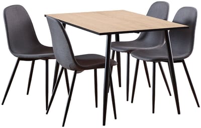 Wilma eethoek tafel met 4 stoelen wit, donkergrijs.