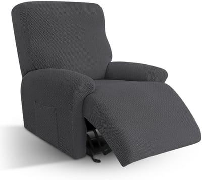 Stretch Stoelhoes Set van 4 met Zakjes, Wasbare Bescherming voor Relaxstoelen, Geschikt voor Tv Stoelen en Recliners (Donkergrijs)