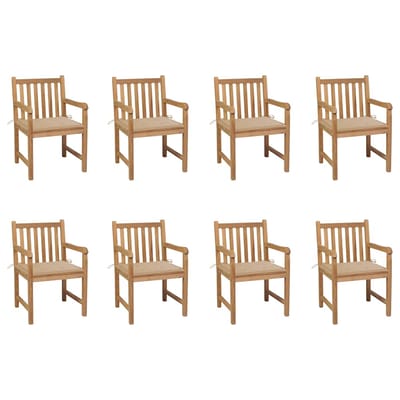 vidaXL - Tuinstoelen - 8 - st - met - beige - kussens - massief - teakhout