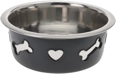 Drinkbak van roestvrij staal met siliconen coating, antislip, voor honden en katten, onderhoudsvriendelijk (Ø 16 x 6 cm)