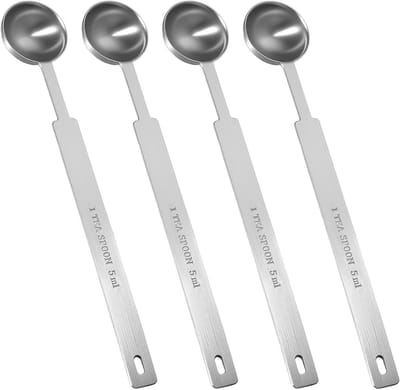 Thijox - 5ml Maatlepels Roestvrij Staal, Theelepelschep, Keuken Maatlepel Set voor Bakken, Koken, Camping, Feest, Duurzaam, RVS, 4 Stuks