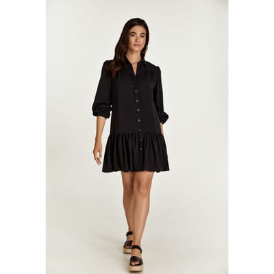 Zwarte Tencel jurk met knopen