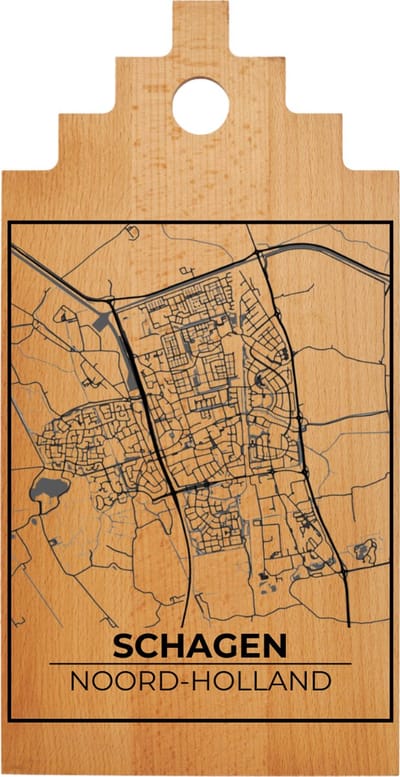 JM Woods - Borrelplank - Serveerplank - Hapjesplank - Kaasplank - Plattegrond - SCHAGEN - Gepersonaliseerd - Cadeau tip!