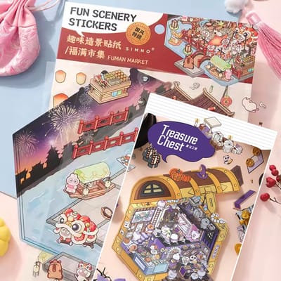 3D Sticker scene sticker therapie | 2 Stuks + Pincet | 3D Scene | a4 formaat en a5 formaat | Stickerpuzzel | Sticker | Stickers Volwassenen | Puzzel Volwassenen | Hobby Volwassenen | Stickers | Puzzels | Decoratieve Stickers | DIY Crafts |