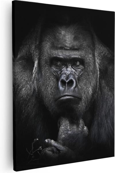 Artaza Canvas Schilderij Aap - 40x50 cm - Wanddecoratie Dierenkop - Muurdecoratie Zwart Wit - Kamer Accessoires Jungle