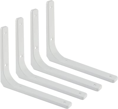 4 Stuks Wandbeugels voor Planken, 90 Graden L-vormige Hoek, Metalen Planksteunen 250mm x 200mm, Stevige Plankhouders met Witte Afwerking