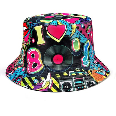Chapeau seau audio cassette rétro unisexe, Convient à toutes les saisons, Pliable, Chapeau de soleil réversible, Convient au Hip-Hop (black,One Size) noir
