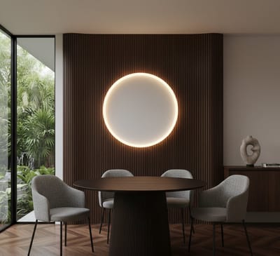 Eettafel Rond Mangohout Walnootkleur 130 cm – Luxe Design Houten Eettafel met Verticale Lattenpoot – Moderne Ronde Eettafel voor 4 Personen – Massief Hout – Novihome