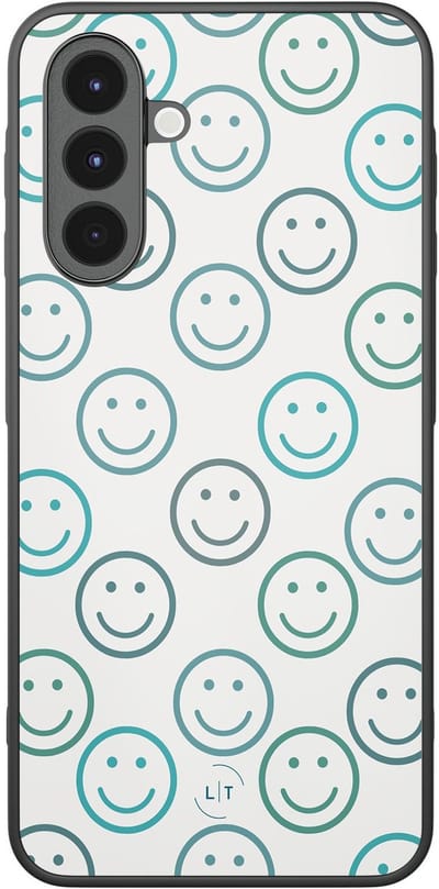 Leuke Telefoonhoesjes - Hoesje geschikt voor Samsung Galaxy A16 - Happy faces - Backcover zwart - Print / Illustratie - Blauw