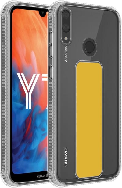 Cadorabo Hoesje geschikt voor Huawei Y7 2019 / Y7 PRIME 2019 in GEEL - Beschermhoes gemaakt van flexibel TPU silicone Cover Case met houder en standfunctie