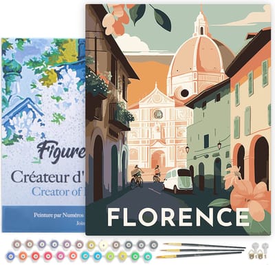 Figured'Art Schilderen op Nummer Volwassenen met lijst Reisposter Florence- Handwerk acrylverf Kit DIY Compleet - 40x50cm Canvas al ingelijst