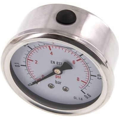 0..0.6 Bar Glycerine Manometer Achteraansluiting RVS/Messing 63 mm Klasse 1.6 - ML00P663SHG