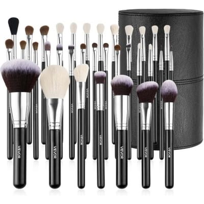VEVOR Make-upkwastenset, 34 stuks, Professionele make-upkwastenset voor foundation, oogschaduw, concealer, blush, met zachte haren, ergonomische houten handgreep, opbergkoffer voor op reis