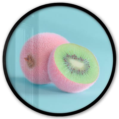 Poster in lijst Rond - Fotolijst 40x40 cm - Posters - Kiwi - Blauw - Surrealistisch - Ronde posterlijst zwart - Decoratie - Wanddecoratie woonkamer - Muurdecoratie slaapkamer