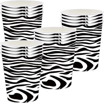 Jungle Safari Dieren Feest Papieren Bekers met Zebra Print - Set voor Kinderen, Jungle Thema Decoraties en Feestbenodigdheden voor Dierenliefhebbers