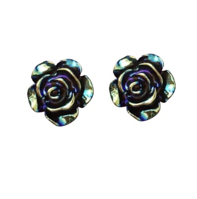 Magneet oorbellen bloem olie blauw 9 mm