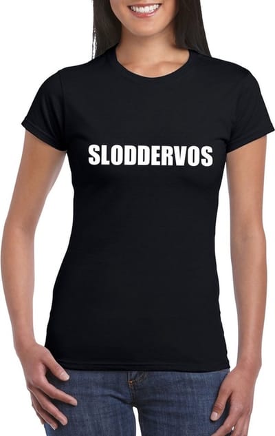 Sloddervos tekst t-shirt zwart dames S