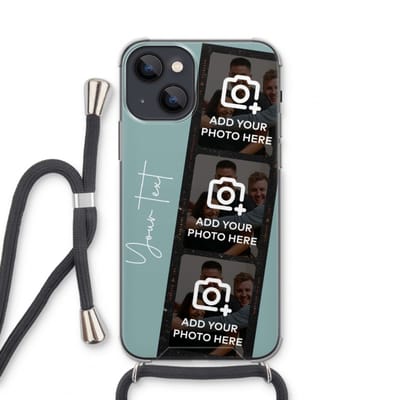 Gepersonaliseerd - Case Company® - Hoesje met koord geschikt voor iPhone 13 mini hoesje met Koord - Filmrol N°1 - Telefoonhoesje met Zwart Koord - Extra Bescherming aan alle Kanten en Over de Schermrand