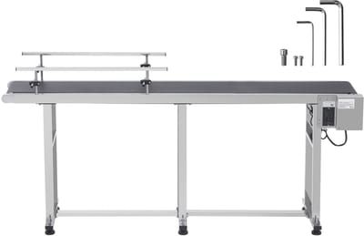 Transportband, 71 x 7,8 inch, robuust roestvrij staal en PVC, instelbare snelheid