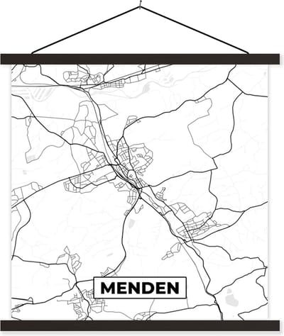 Posterhanger incl. Poster 60x60 cm - Schoolplaat - Menden - Stadskaart - Plattegrond - Kaart - Textielposter - Zwarte latten - Stadskaart
