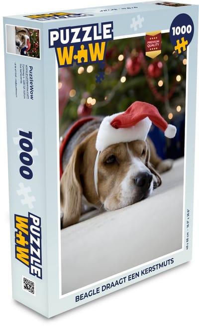 Puzzel Beagle draagt een kerstmuts - Legpuzzel - Puzzel 1000 stukjes volwassenen - Kerst - Cadeau - Kerstcadeau voor mannen, vrouwen en kinderen