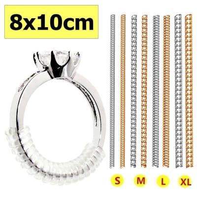 Fako Bijoux - Ringverkleiner Set - Ring Verkleiner Onzichtbaar & Gouden Ring - 8 Stuks Van 10cm - Transparant & Goudkleurig