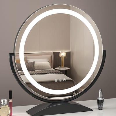 Verlichte Make-up Spiegel - Kaptafel Spiegel - Perfecte Make-up - Traploos Dimbaar Licht - 40cm Diameter - Zwart