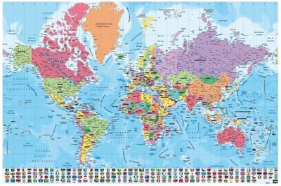 Poster Map World - Physical Politic - Portugees - 91,5x61cm