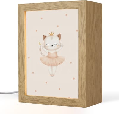 Nachtlampje 15x20 cm - Kinder lampje - Ballerina - Kitten - Beige - Stippen - Tafellamp kinderkamer - Slaapkamer lamp - Bedlamp kinderen - Kinderlampje stopcontact - Wandlamp babykamer - Nachtlampjes