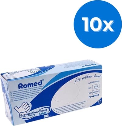 Romed Latex handschoenen gepoederd - Set van 10 doosjes XS Romed