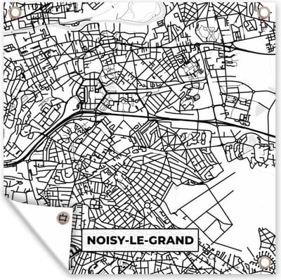 Tuin poster Stadskaart - Plattegrond - Kaart - Frankrijk - Noisy-le-Grand - Zwart wit - 200x200 cm - Tuindoek