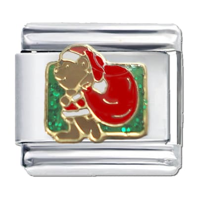 Schakel Charm Bedel - Kerst Beer - 9mm Schakel voor Italiaanse Bedelarmband - Italiaanse Schakelarmband